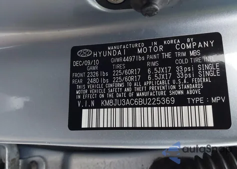 2011 Hyundai Tucson Gls from USA, damaged, VIN KM8JU3AC6BU225369